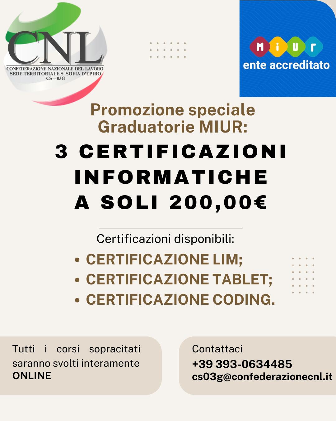 locandina offerta certificazioni miur cnl
